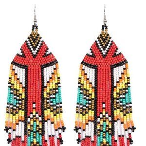 Betsey Johnson Long Beaded Bohemian Fringe Tassel Earrings